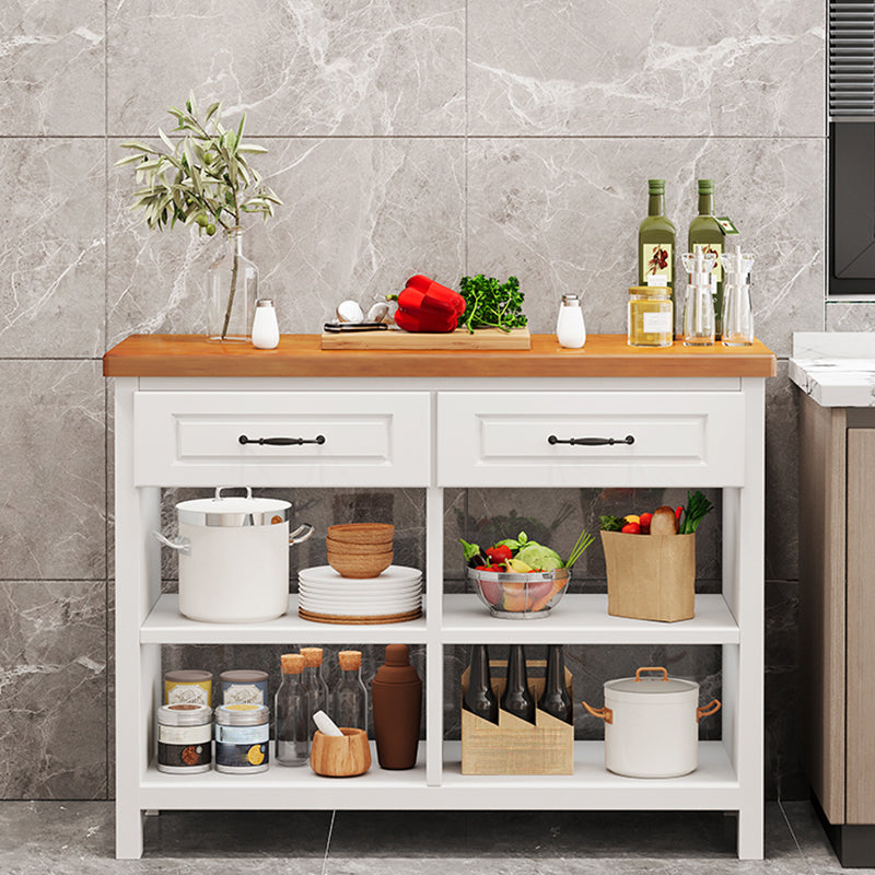 Table îlot de cuisine en bois de pin mat avec rangement ouvert pour salle à manger