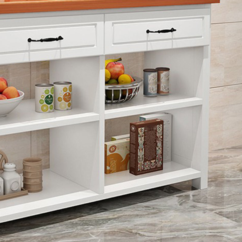 Table îlot de cuisine en bois de pin mat avec rangement ouvert pour salle à manger