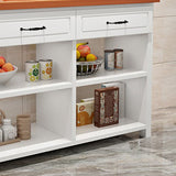 Table îlot de cuisine en bois de pin mat avec rangement ouvert pour salle à manger