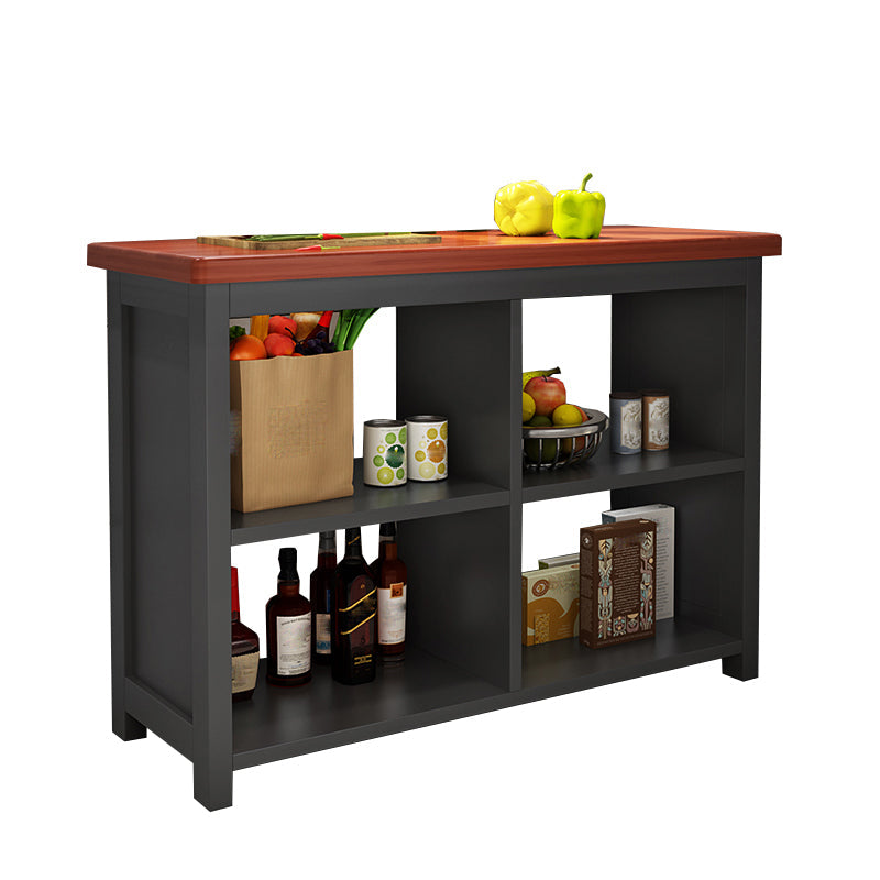 Table îlot de cuisine en bois de pin mat avec rangement ouvert pour salle à manger