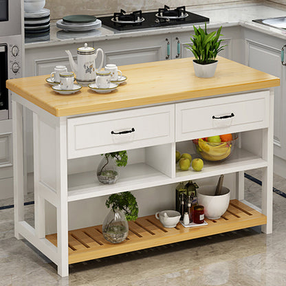 Natural Finish Pine Wood Kitchen Island Table for Dining Room