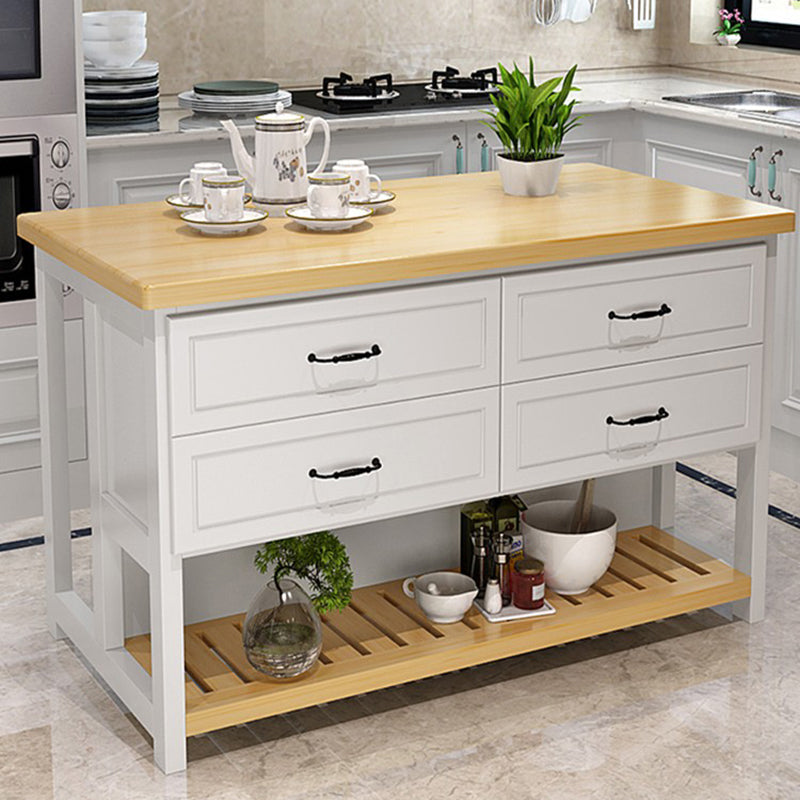 Natural Finish Pine Wood Kitchen Island Table for Dining Room