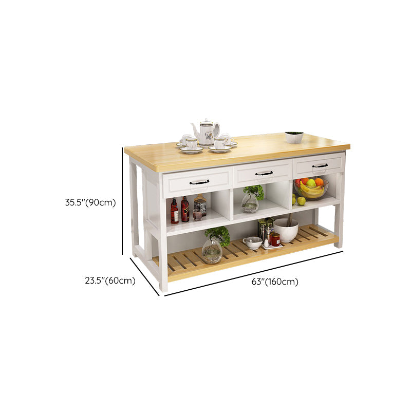 Natural Finish Pine Wood Kitchen Island Table for Dining Room