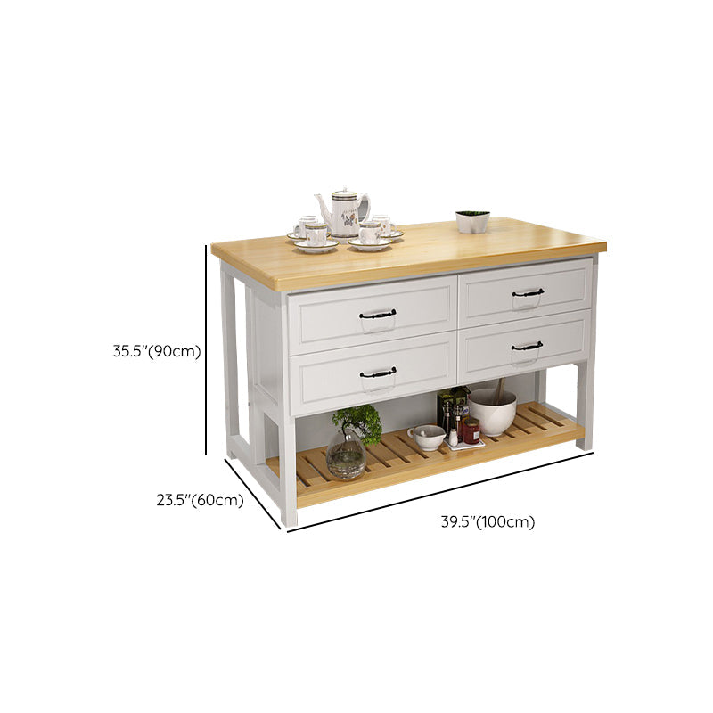 Natural Finish Pine Wood Kitchen Island Table for Dining Room