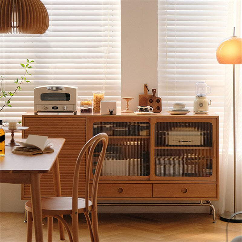 Buffet de comedor de madera maciza contemporánea con gabinetes y cajones