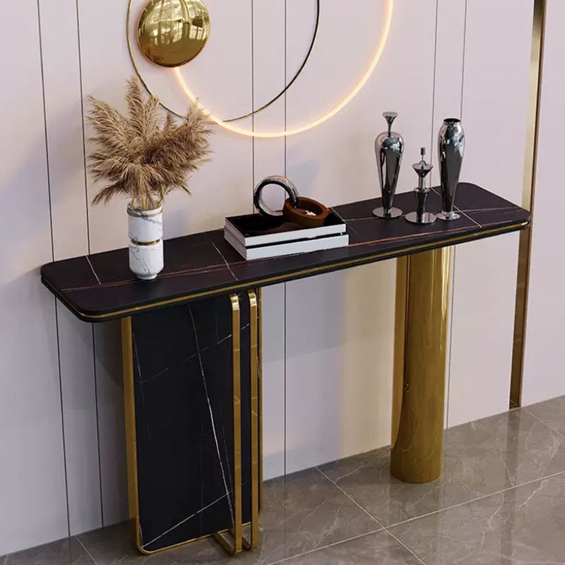 Rectangle Shape Contemporary Console Table Stone Sofa Table in Black for Hall Clearhalo 'Console Tables' 'console_tables' 'Entry & Mudroom Furniture' 'furn' 'furn_console_tables' 'Furniture' 7859195