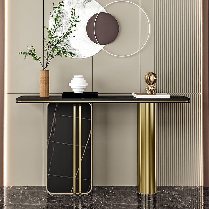 Rectangle Shape Contemporary Console Table Stone Sofa Table in Black for Hall 47"L x 14"W x 33"H Clearhalo 'Console Tables' 'console_tables' 'Entry & Mudroom Furniture' 'furn' 'furn_console_tables' 'Furniture' 7859197