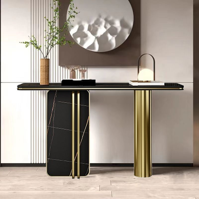 Rectangle Shape Contemporary Console Table Stone Sofa Table in Black for Hall 55"L x 14"W x 33"H Clearhalo 'Console Tables' 'console_tables' 'Entry & Mudroom Furniture' 'furn' 'furn_console_tables' 'Furniture' 7859198