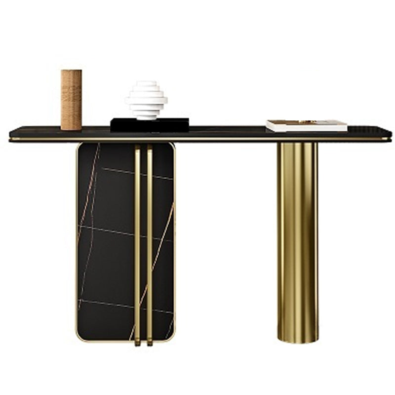 Rectangle Shape Contemporary Console Table Stone Sofa Table in Black for Hall 39"L x 14"W x 33"H Clearhalo 'Console Tables' 'console_tables' 'Entry & Mudroom Furniture' 'furn' 'furn_console_tables' 'Furniture' 7859199