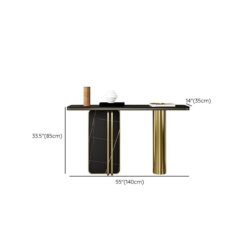 Rectangle Shape Contemporary Console Table Stone Sofa Table in Black for Hall Clearhalo 'Console Tables' 'console_tables' 'Entry & Mudroom Furniture' 'furn' 'furn_console_tables' 'Furniture' 7859205