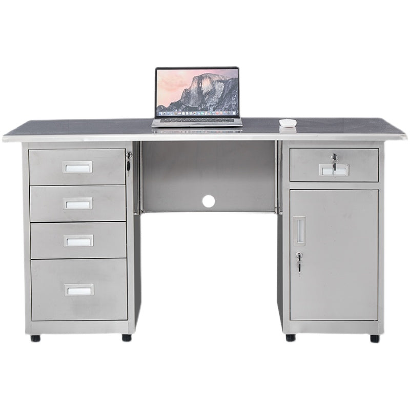 Rectangular Shaped Writing Desk Stainless Steel in Silver for Office