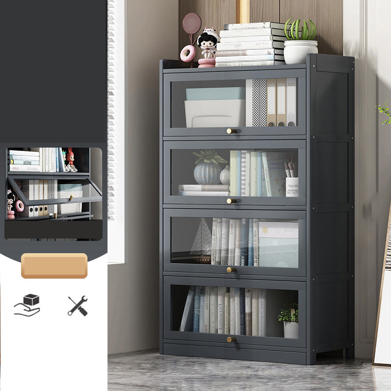 Contemporary Bamboo Bookcase Closed Back Bookshelf with Shelves for Study Room 24"L x 12"W x 55"H Grey Clearhalo 'Bookcases' 'furn' 'furn_bookcases' 'Furniture' 'Office Furniture' 7859885