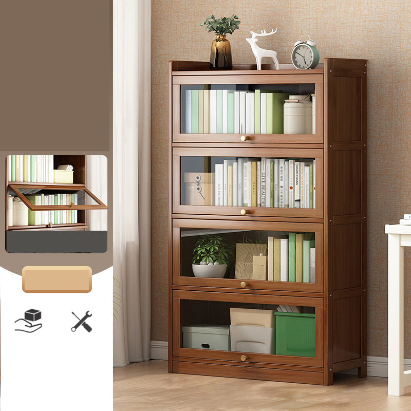 Contemporary Bamboo Bookcase Closed Back Bookshelf with Shelves for Study Room 28"L x 12"W x 55"H Brown Clearhalo 'Bookcases' 'furn' 'furn_bookcases' 'Furniture' 'Office Furniture' 7859888