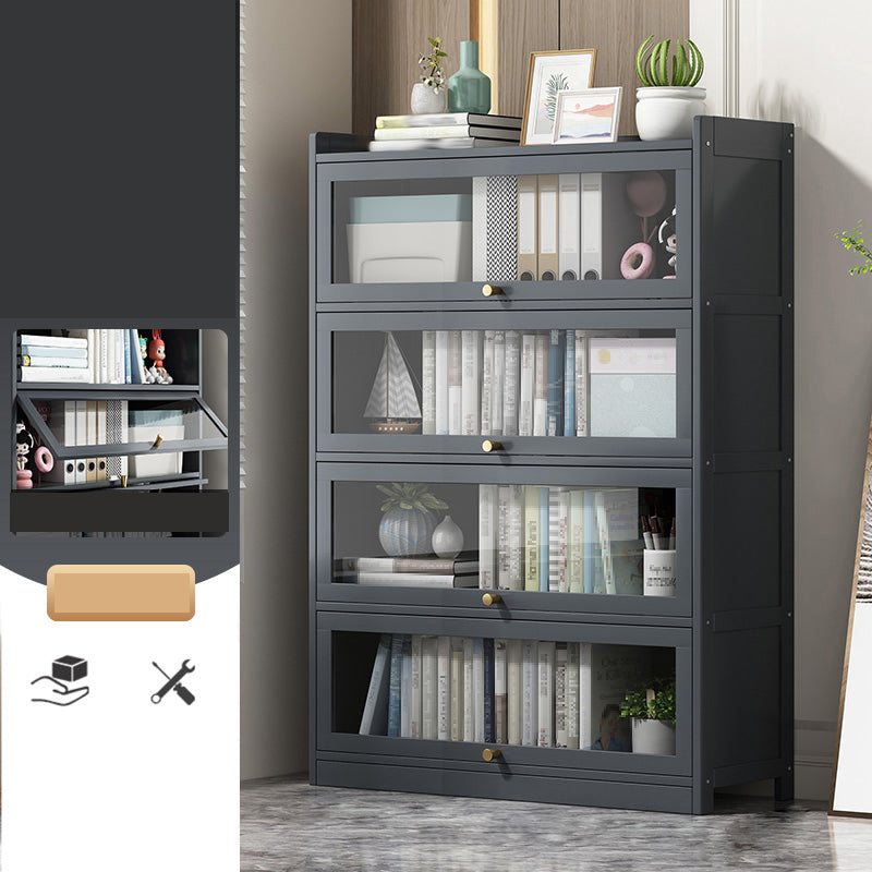 Contemporary Bamboo Bookcase Closed Back Bookshelf with Shelves for Study Room 31"L x 12"W x 55"H Grey Clearhalo 'Bookcases' 'furn' 'furn_bookcases' 'Furniture' 'Office Furniture' 7859889