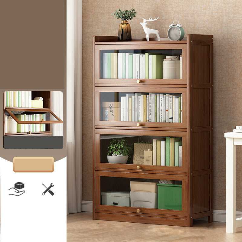 Contemporary Bamboo Bookcase Closed Back Bookshelf with Shelves for Study Room 31"L x 12"W x 55"H Brown Clearhalo 'Bookcases' 'furn' 'furn_bookcases' 'Furniture' 'Office Furniture' 7859890