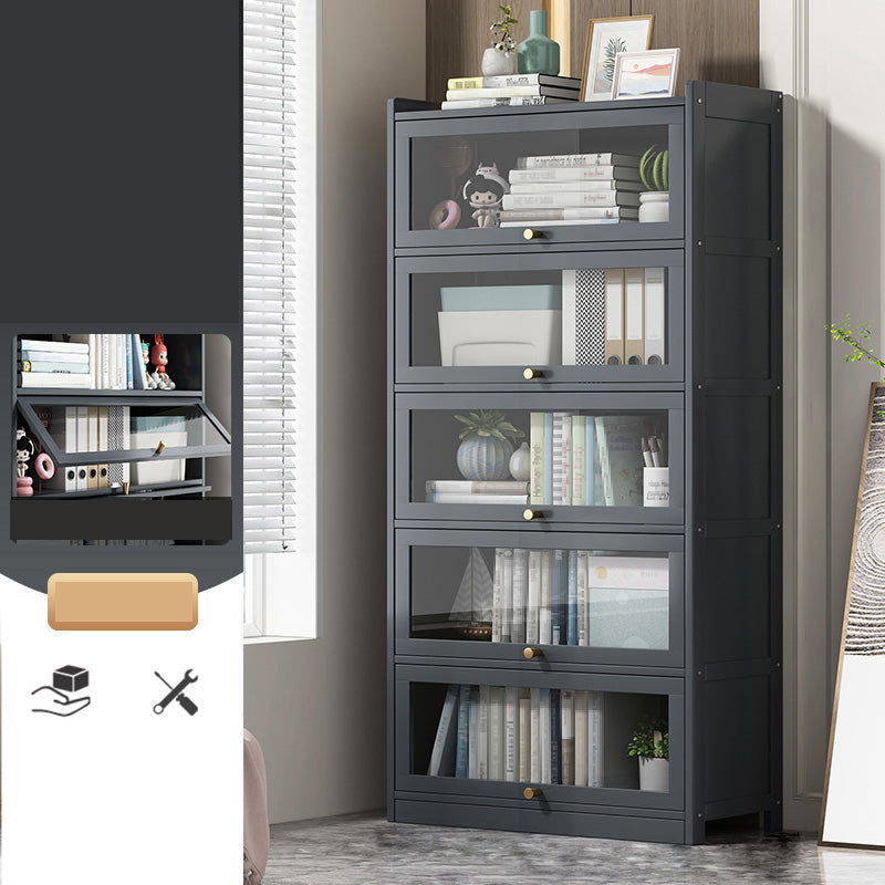 Contemporary Bamboo Bookcase Closed Back Bookshelf with Shelves for Study Room 23.5"L x 12.2"W x 67.7"H Grey Clearhalo 'Bookcases' 'furn' 'furn_bookcases' 'Furniture' 'Office Furniture' 7859891