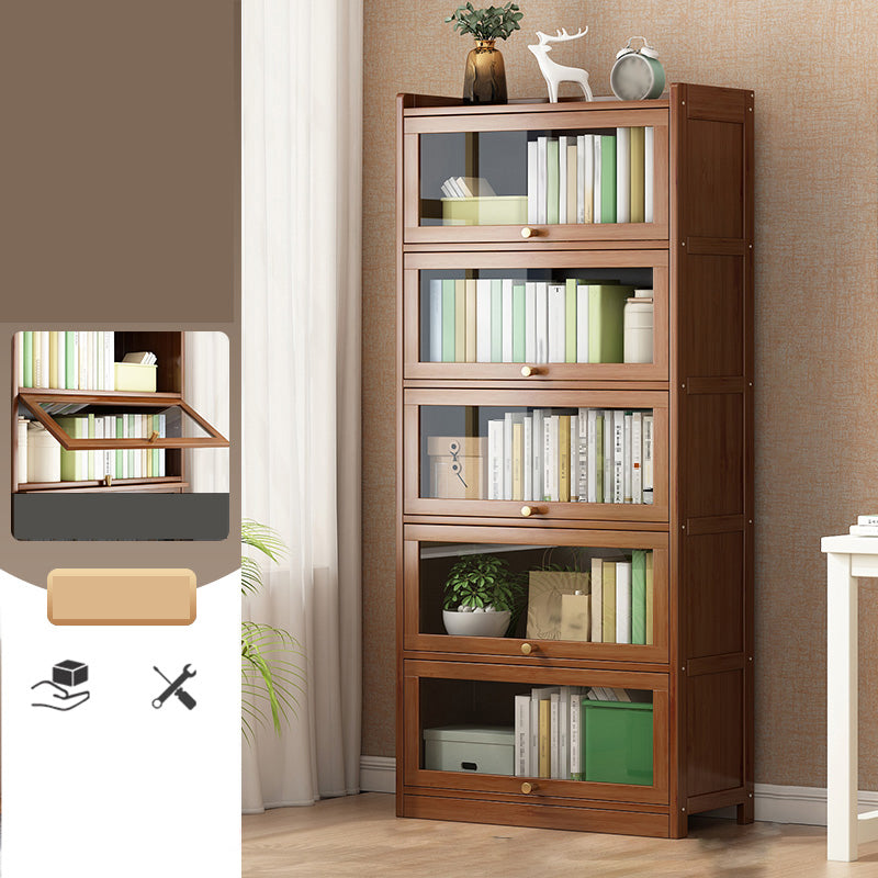 Contemporary Bamboo Bookcase Closed Back Bookshelf with Shelves for Study Room 23.5"L x 12.2"W x 67.7"H Brown Clearhalo 'Bookcases' 'furn' 'furn_bookcases' 'Furniture' 'Office Furniture' 7859892