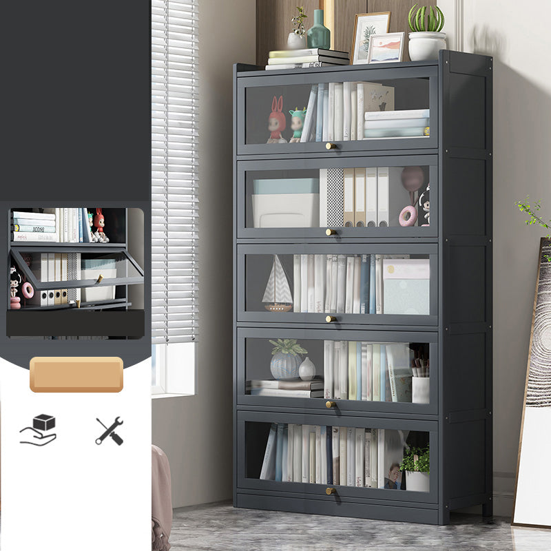 Contemporary Bamboo Bookcase Closed Back Bookshelf with Shelves for Study Room 27.5"L x 12.2"W x 67.7"H Grey Clearhalo 'Bookcases' 'furn' 'furn_bookcases' 'Furniture' 'Office Furniture' 7859893