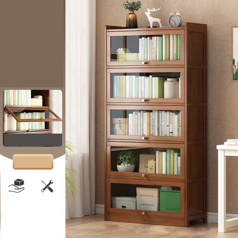 Contemporary Bamboo Bookcase Closed Back Bookshelf with Shelves for Study Room 27.5"L x 12.2"W x 67.7"H Brown Clearhalo 'Bookcases' 'furn' 'furn_bookcases' 'Furniture' 'Office Furniture' 7859894