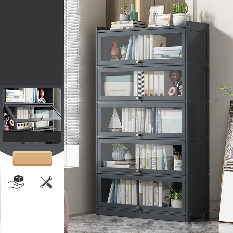 Contemporary Bamboo Bookcase Closed Back Bookshelf with Shelves for Study Room 31.5"L x 12.2"W x 67.7"H Grey Clearhalo 'Bookcases' 'furn' 'furn_bookcases' 'Furniture' 'Office Furniture' 7859895