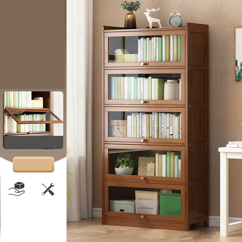 Contemporary Bamboo Bookcase Closed Back Bookshelf with Shelves for Study Room 31.5"L x 12.2"W x 67.7"H Brown Clearhalo 'Bookcases' 'furn' 'furn_bookcases' 'Furniture' 'Office Furniture' 7859896