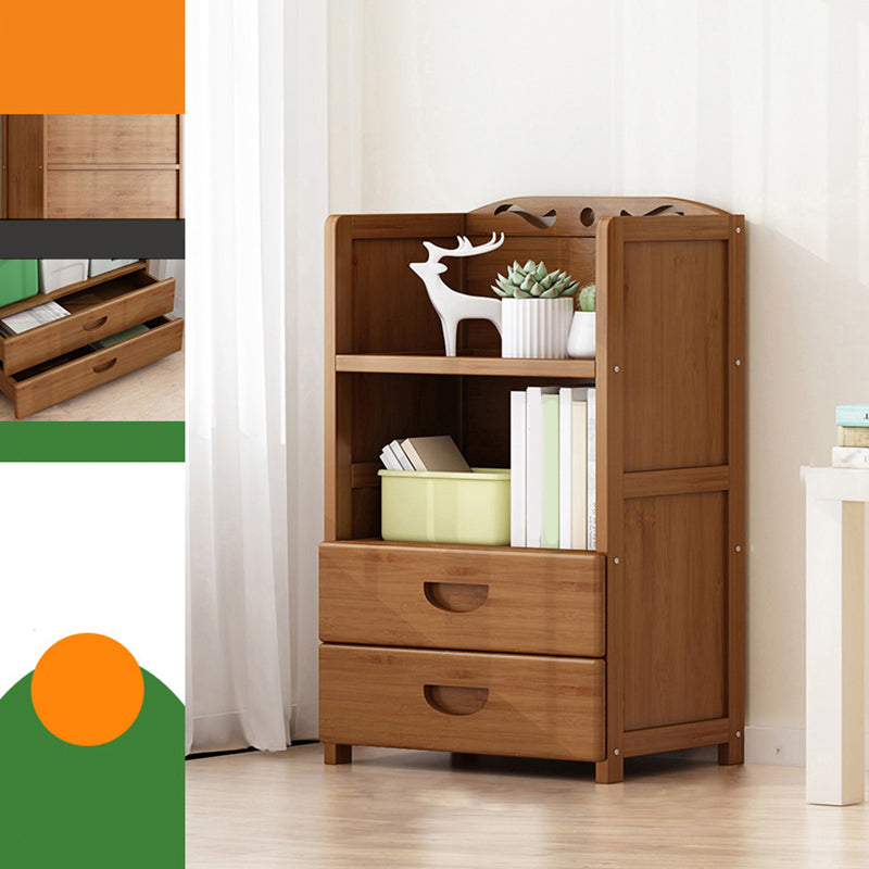 Vertical Contemporary Bamboo Bookcase Open Back Bookshelf for Office 19.7"L x 9.8"W x 31.5"H Brown Drawers Clearhalo 'Bookcases' 'furn' 'furn_bookcases' 'Furniture' 'Office Furniture' 7859913