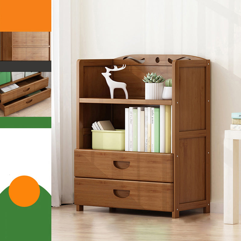 Vertical Contemporary Bamboo Bookcase Open Back Bookshelf for Office 27.6"L x 9.8"W x 31.5"H Brown Drawers Clearhalo 'Bookcases' 'furn' 'furn_bookcases' 'Furniture' 'Office Furniture' 7859917