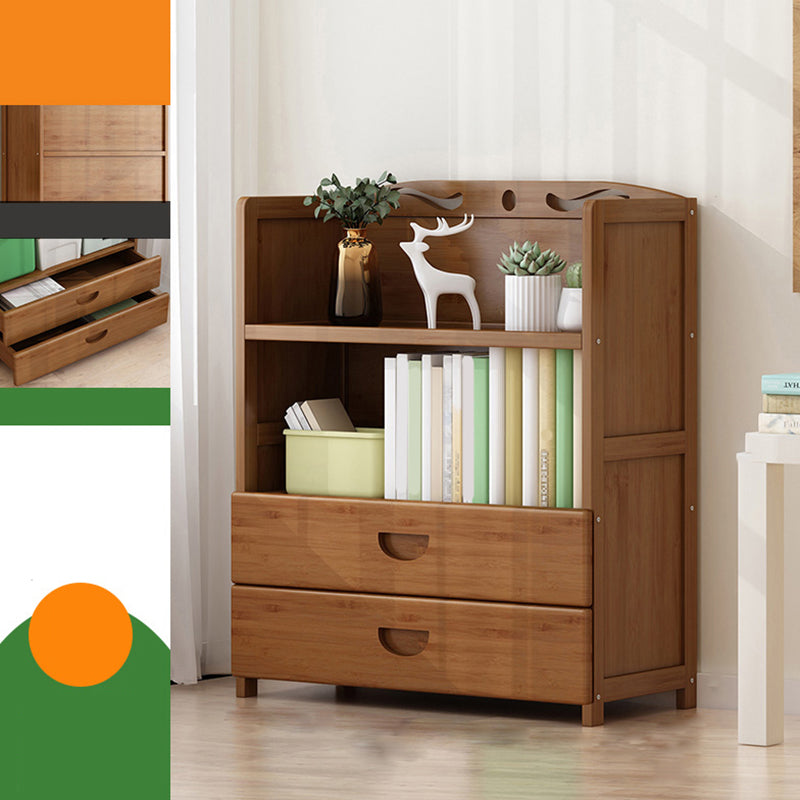 Vertical Contemporary Bamboo Bookcase Open Back Bookshelf for Office 35"L x 10"W x 31"H Brown Drawers Clearhalo 'Bookcases' 'furn' 'furn_bookcases' 'Furniture' 'Office Furniture' 7859921