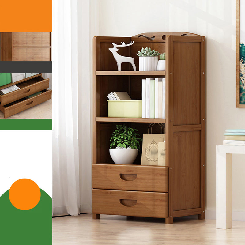 Vertical Contemporary Bamboo Bookcase Open Back Bookshelf for Office 19.7"L x 9.8"W x 43.3"H Brown Drawers Clearhalo 'Bookcases' 'furn' 'furn_bookcases' 'Furniture' 'Office Furniture' 7859927