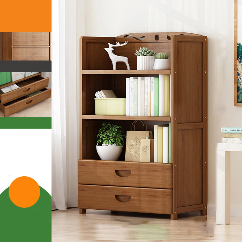 Vertical Contemporary Bamboo Bookcase Open Back Bookshelf for Office 27.6"L x 9.8"W x 43.3"H Brown Drawers Clearhalo 'Bookcases' 'furn' 'furn_bookcases' 'Furniture' 'Office Furniture' 7859932