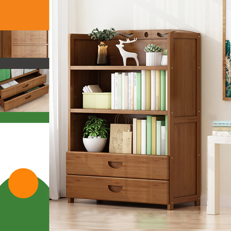 Vertical Contemporary Bamboo Bookcase Open Back Bookshelf for Office 35"L x 10"W x 43"H Brown Drawers Clearhalo 'Bookcases' 'furn' 'furn_bookcases' 'Furniture' 'Office Furniture' 7859934