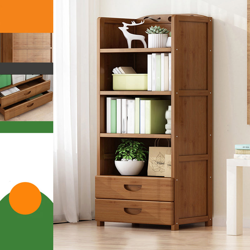Vertical Contemporary Bamboo Bookcase Open Back Bookshelf for Office 19.7"L x 9.8"W x 55.1"H Brown Drawers Clearhalo 'Bookcases' 'furn' 'furn_bookcases' 'Furniture' 'Office Furniture' 7859937