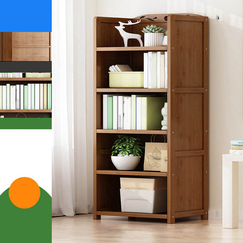 Vertical Contemporary Bamboo Bookcase Open Back Bookshelf for Office 19.7"L x 9.8"W x 55.1"H Brown No Drawer Clearhalo 'Bookcases' 'furn' 'furn_bookcases' 'Furniture' 'Office Furniture' 7859938