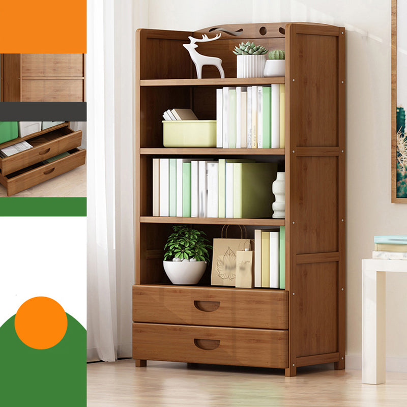 Vertical Contemporary Bamboo Bookcase Open Back Bookshelf for Office 27.6"L x 9.8"W x 55.1"H Brown Drawers Clearhalo 'Bookcases' 'furn' 'furn_bookcases' 'Furniture' 'Office Furniture' 7859940