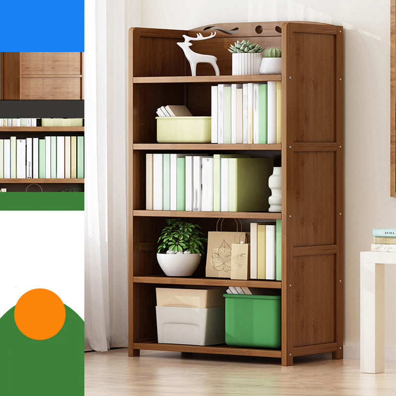 Vertical Contemporary Bamboo Bookcase Open Back Bookshelf for Office 27.6"L x 9.8"W x 55.1"H Brown No Drawer Clearhalo 'Bookcases' 'furn' 'furn_bookcases' 'Furniture' 'Office Furniture' 7859941