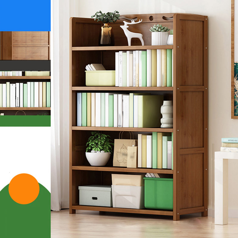 Vertical Contemporary Bamboo Bookcase Open Back Bookshelf for Office 35.4"L x 9.8"W x 55.1"H Brown No Drawer Clearhalo 'Bookcases' 'furn' 'furn_bookcases' 'Furniture' 'Office Furniture' 7859944