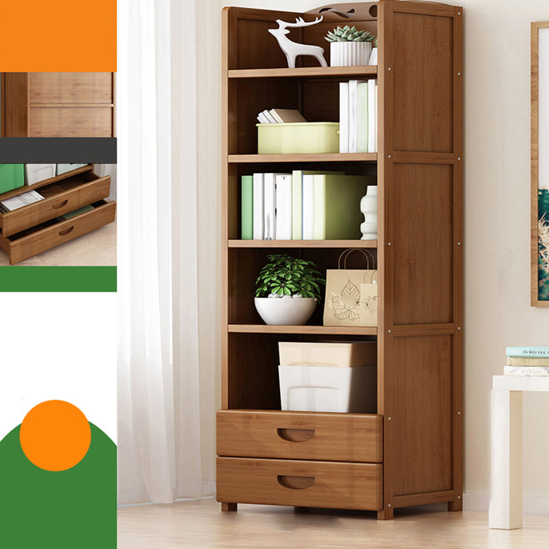 Vertical Contemporary Bamboo Bookcase Open Back Bookshelf for Office 19.7"L x 9.8"W x 66.9"H Brown Drawers Clearhalo 'Bookcases' 'furn' 'furn_bookcases' 'Furniture' 'Office Furniture' 7859946