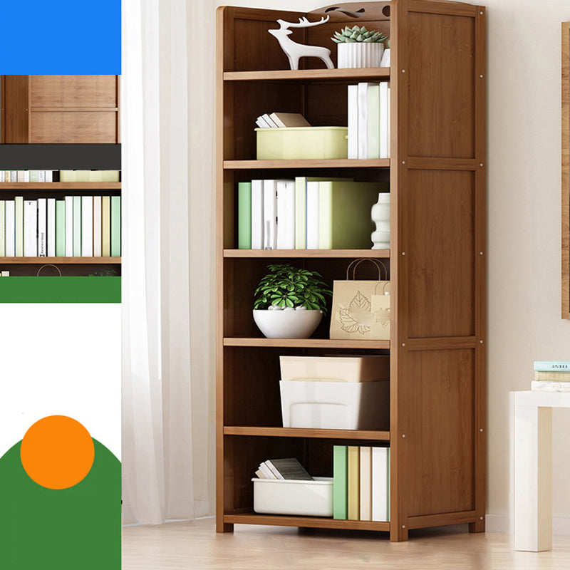 Vertical Contemporary Bamboo Bookcase Open Back Bookshelf for Office 19.7"L x 9.8"W x 66.9"H Brown No Drawer Clearhalo 'Bookcases' 'furn' 'furn_bookcases' 'Furniture' 'Office Furniture' 7859947