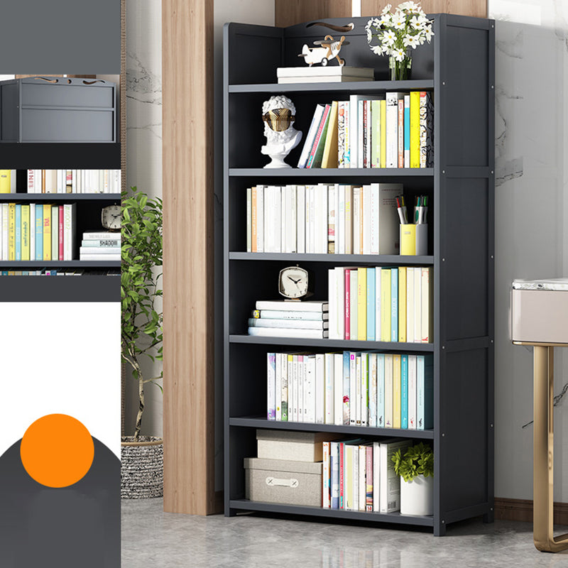 Vertical Contemporary Bamboo Bookcase Open Back Bookshelf for Office 27.6"L x 9.8"W x 66.9"H Grey No Drawer Clearhalo 'Bookcases' 'furn' 'furn_bookcases' 'Furniture' 'Office Furniture' 7859948