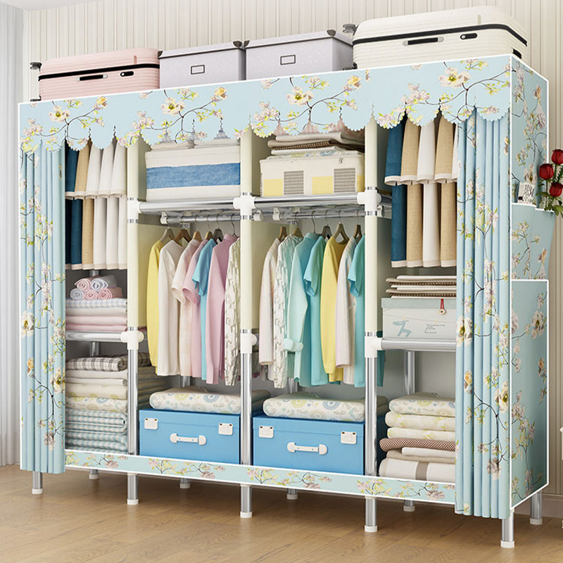 Contemporary Wardrobe Armoire Metal Armoire with Garment Rod for Home