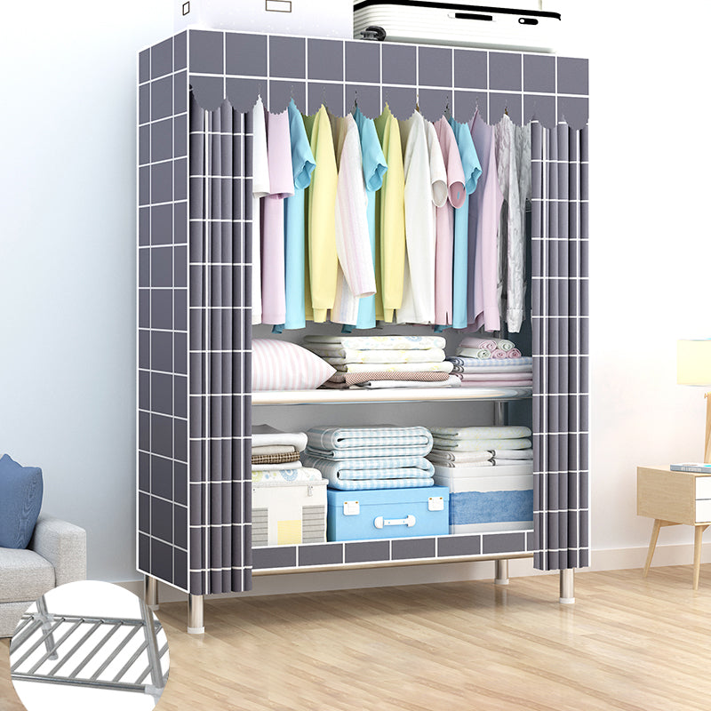 Contemporary Wardrobe Armoire Metal Armoire with Garment Rod for Home