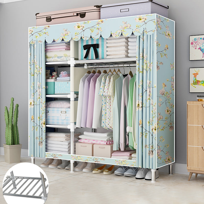 Contemporary Wardrobe Armoire Metal Armoire with Garment Rod for Home