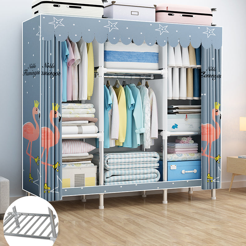 Contemporary Wardrobe Armoire Metal Armoire with Garment Rod for Home