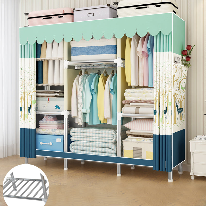 Contemporary Wardrobe Armoire Metal Armoire with Garment Rod for Home