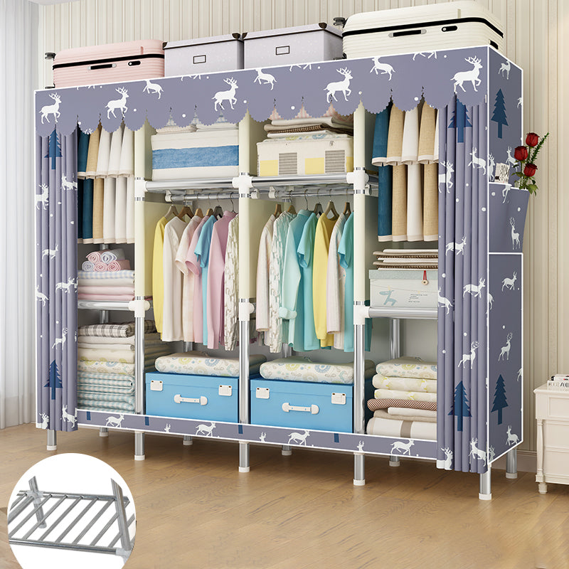 Contemporary Wardrobe Armoire Metal Armoire with Garment Rod for Home