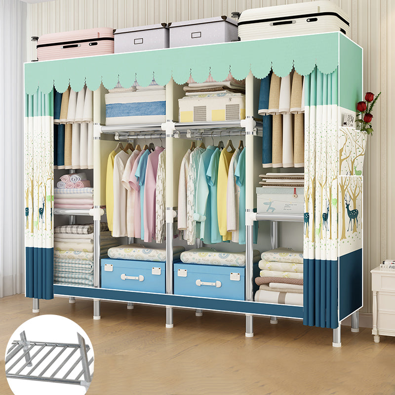 Contemporary Wardrobe Armoire Metal Armoire with Garment Rod for Home