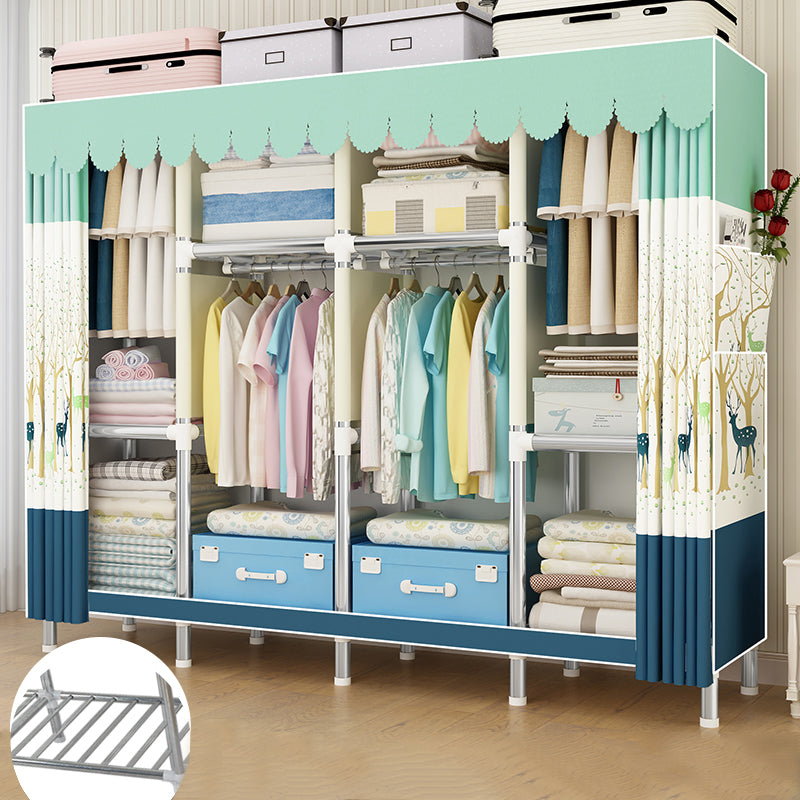 Contemporary Wardrobe Armoire Metal Armoire with Garment Rod for Home