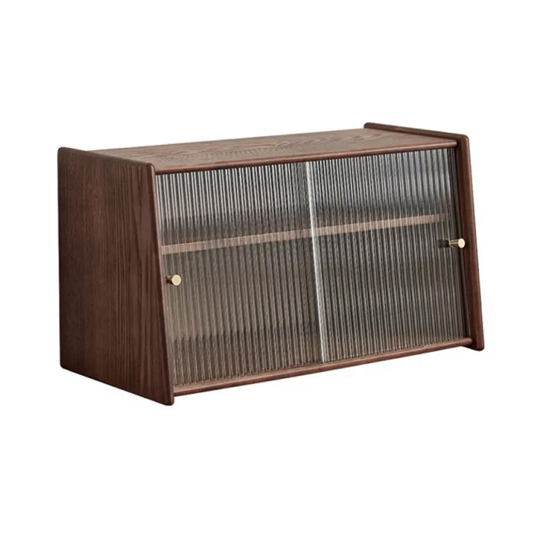 Contemporary Solid Wood Sideboard Cabinet in Brown with Glass Doors 24"L x 12"W x 13"H Clearhalo 'buffet_sideboard' 'Buffets & Sideboards' 'furn' 'furn_buffet_sideboard' 'Furniture' 'Kitchen & Dining Furniture' 7868745