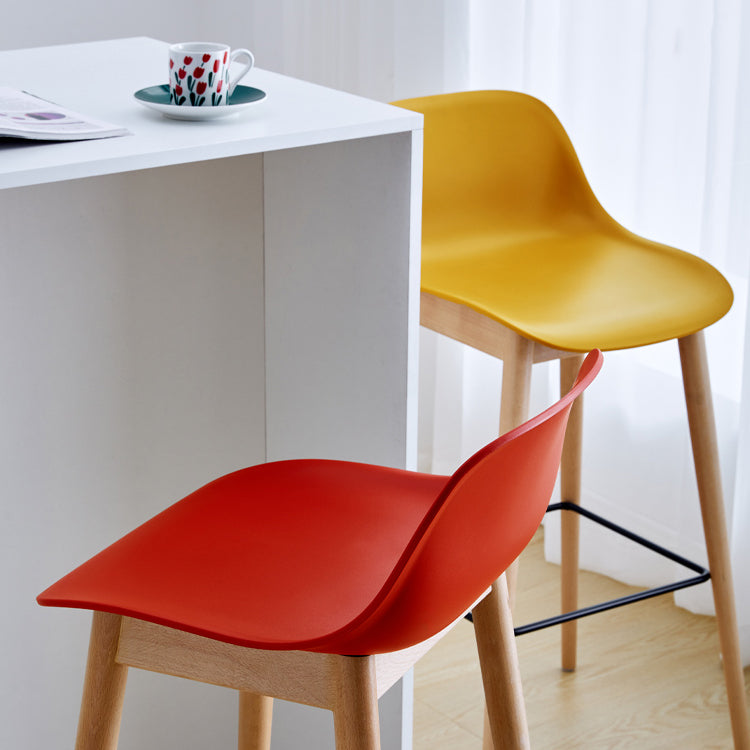 Contemporary Acrylic Backrest Counter High Stool with Wooden Base