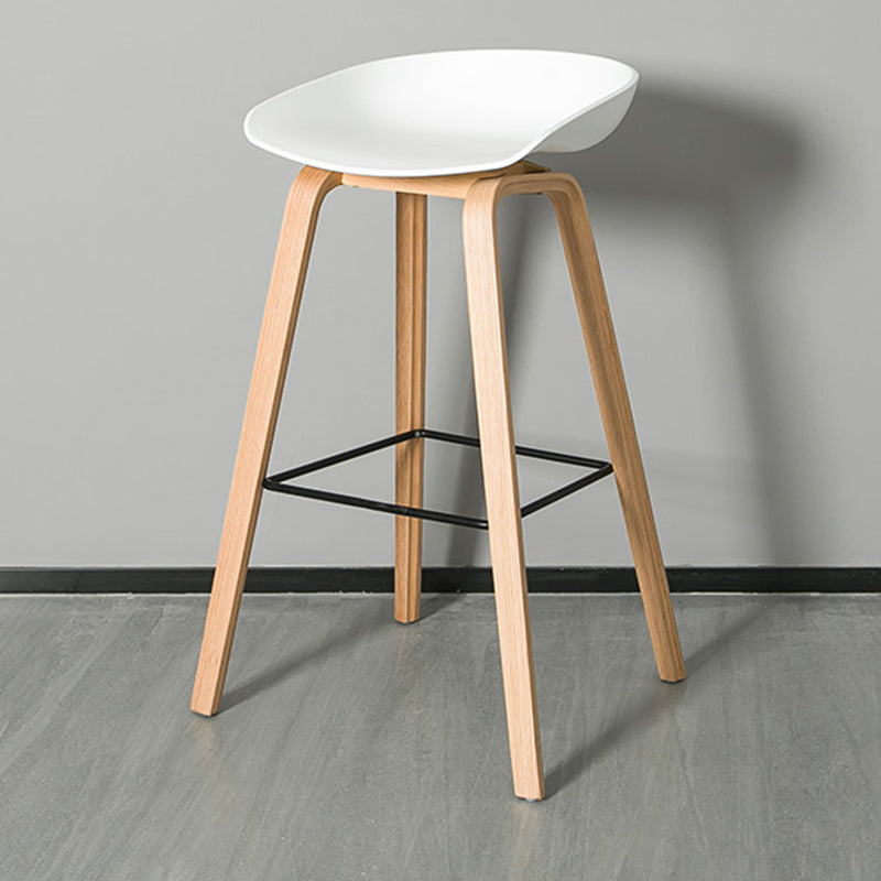 Contemporary Plastic Bucket Bar Stool with Beech Solid Wood Base